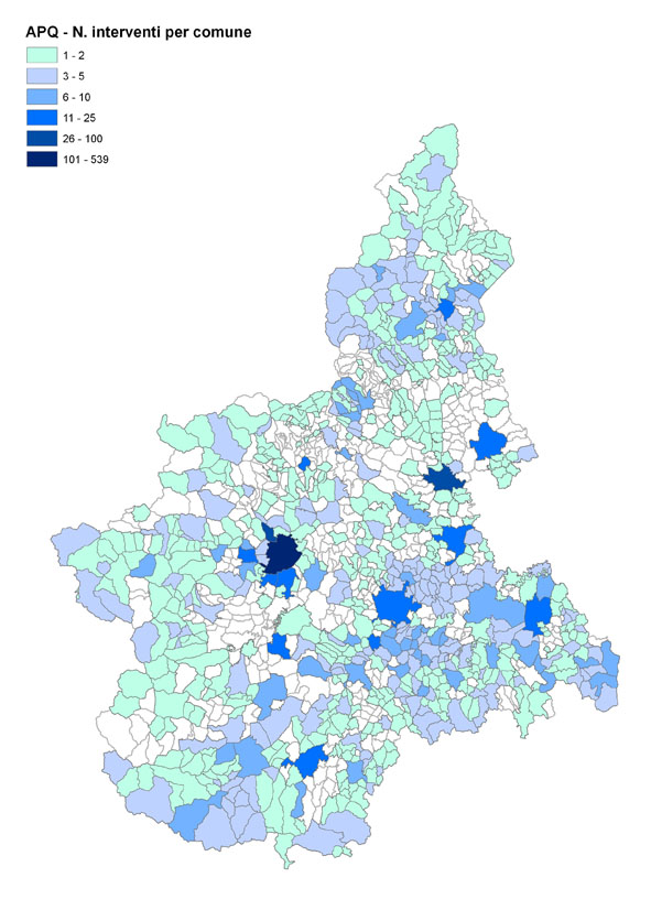Numero interventi per comune - APQ TOTALI